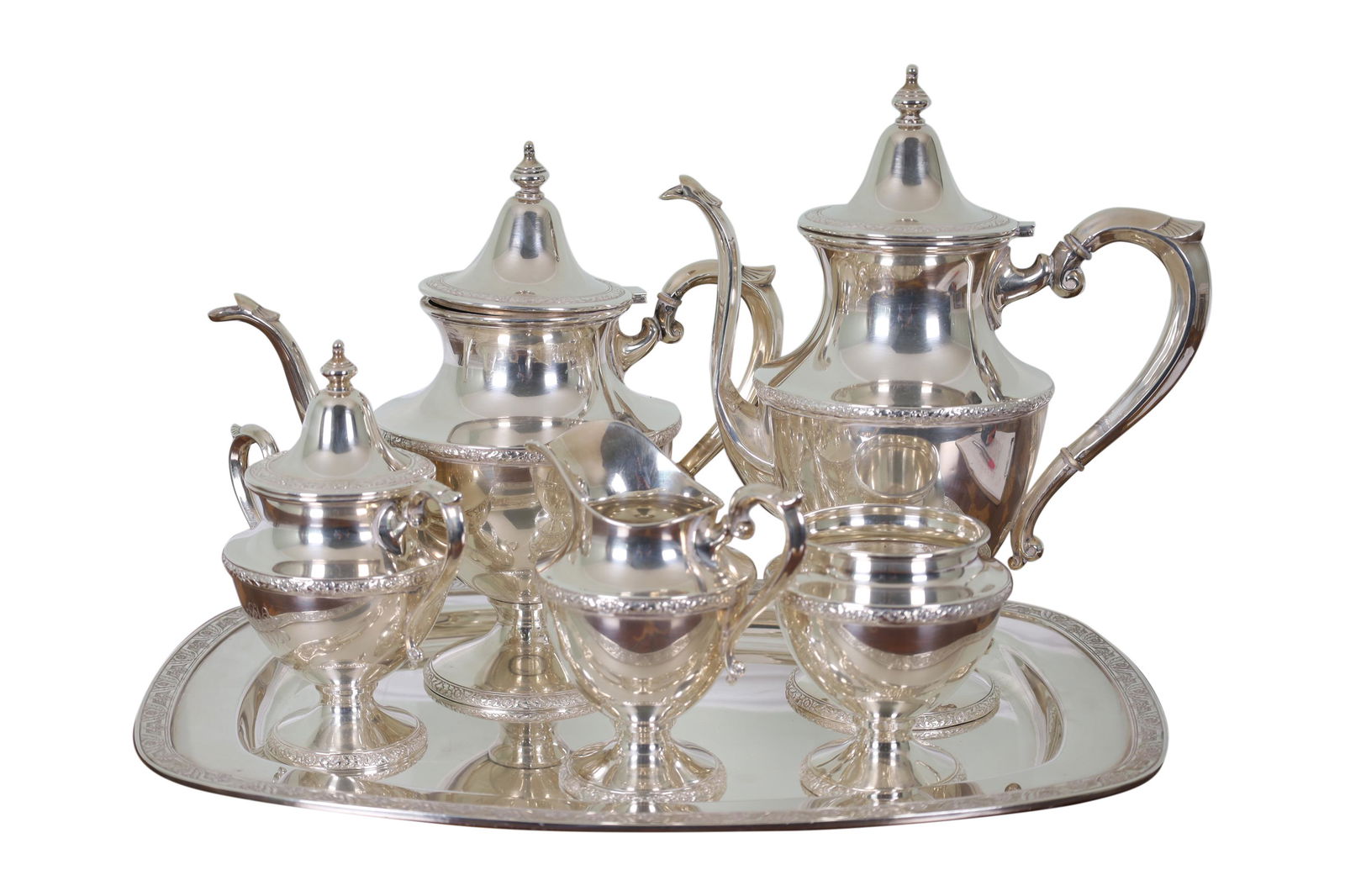 Artcraft Sterling Tea Set on Silverplate Tray (1 of 2)