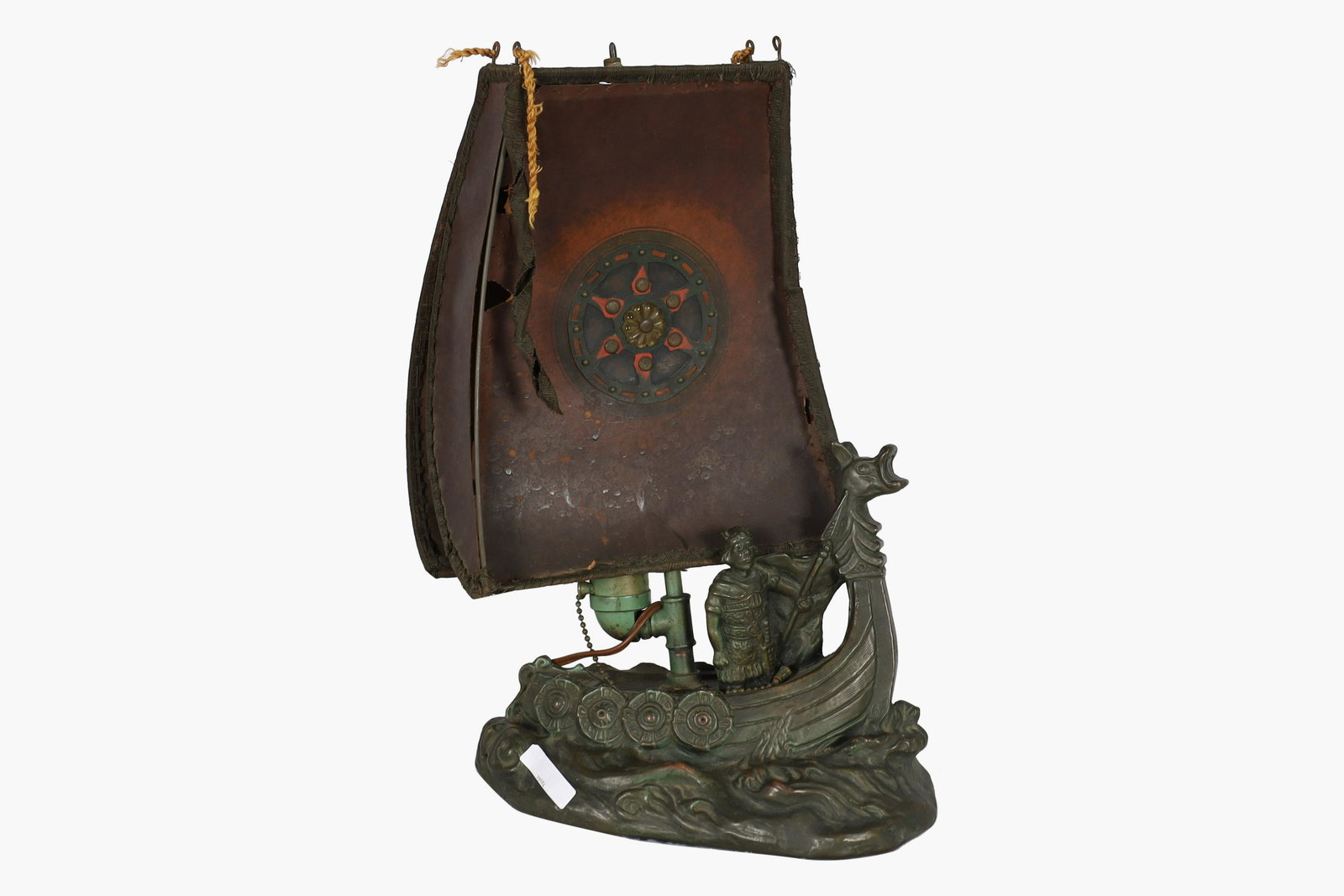 Armor Bronze Co - W. Johnson - Viking Lamp: Armor Bronze Co. Viking lamp artist signed W. Johnson. Dimensions - 16" x 11.5" x 5"