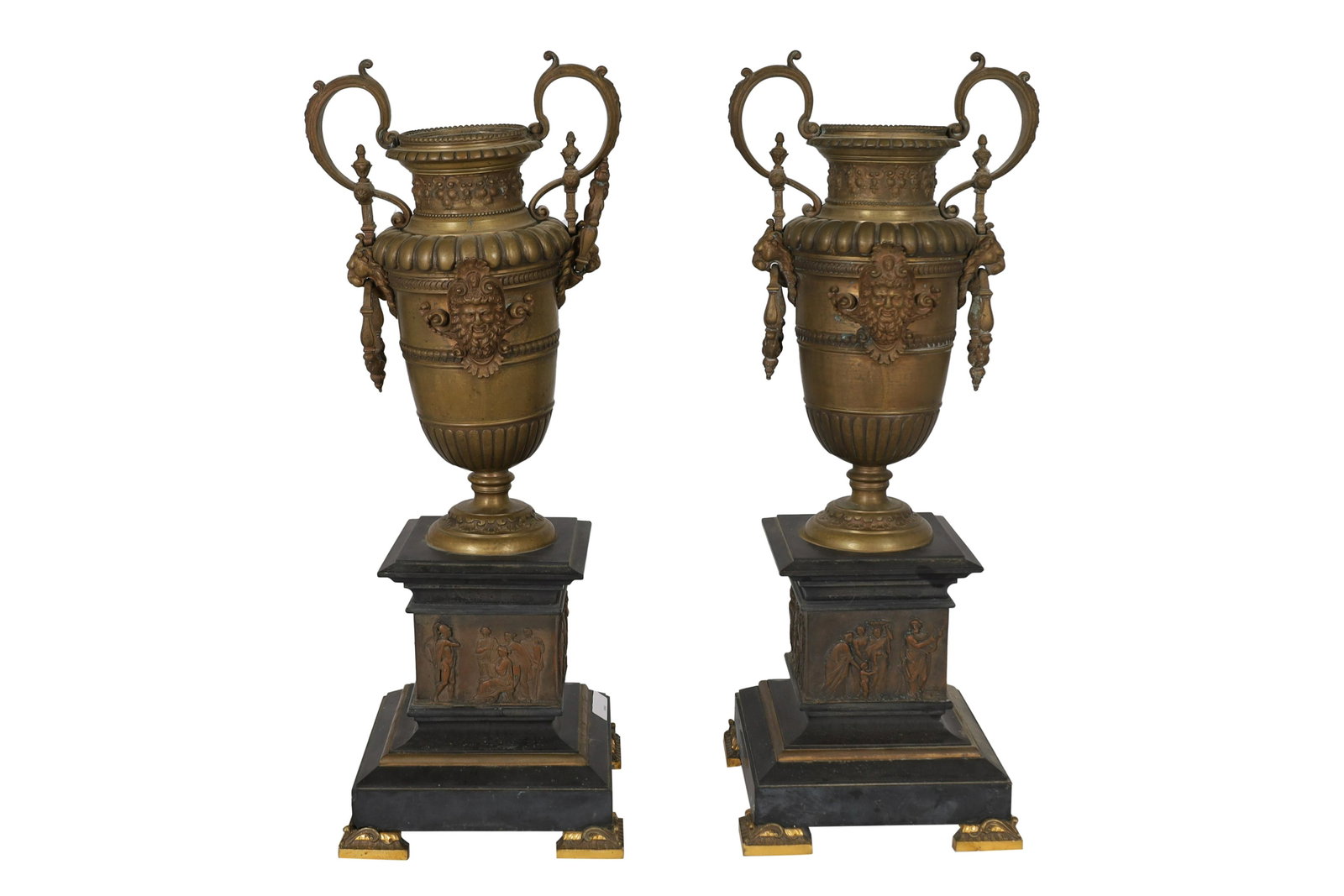 Bronze Garnitures from Tiffany Clock Set: Pair of bronze garnitures from Tiffany clock set. Dimensions - 20"x 8" x 7"