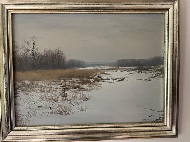 Robert Hamblen - Snow Scene Oil on Board: Robert Hamblen snow scene oil on board. Dimensions - 15" x 20"