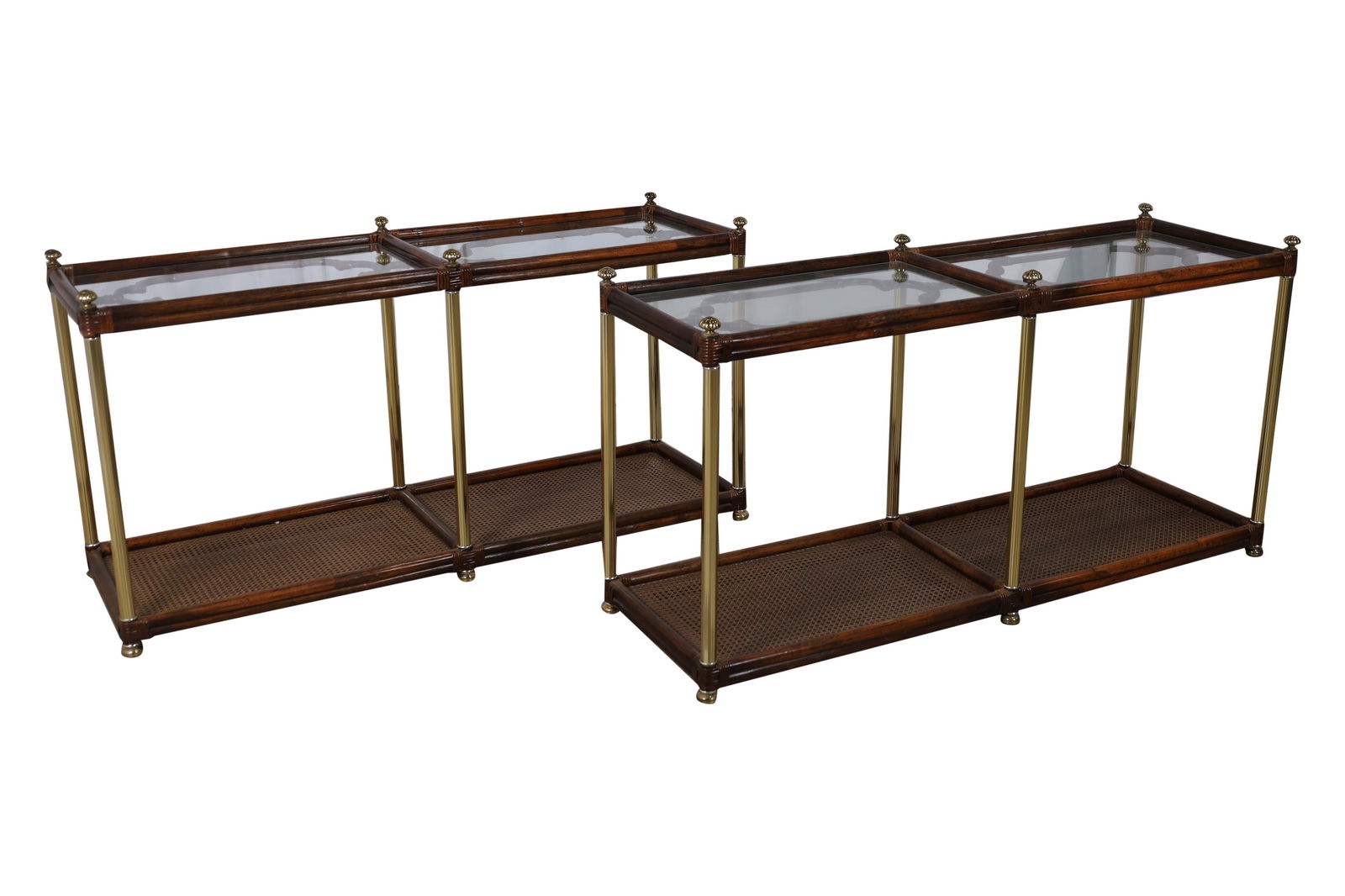 Rattan Brass and Bamboo Console Tables - Pair (1 of 5)