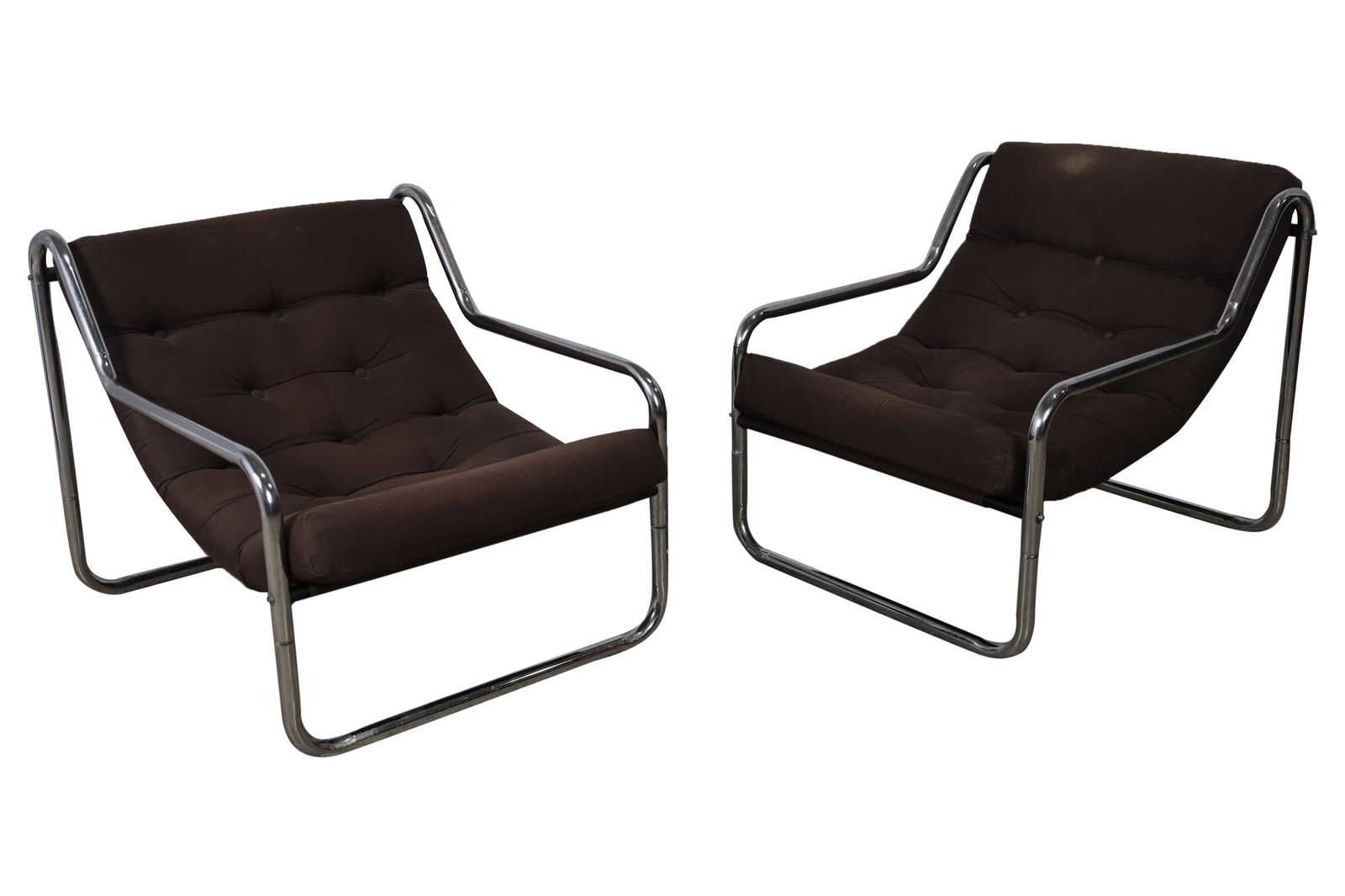 Tubular Chrome Sling Lounge Chairs - Pair (1 of 5)