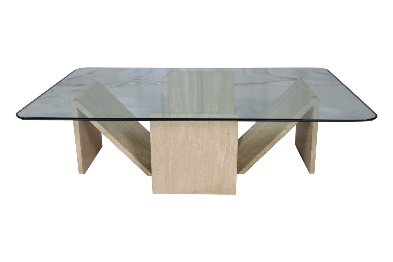 Travertine Glass Top Coffee Table (1 of 4)