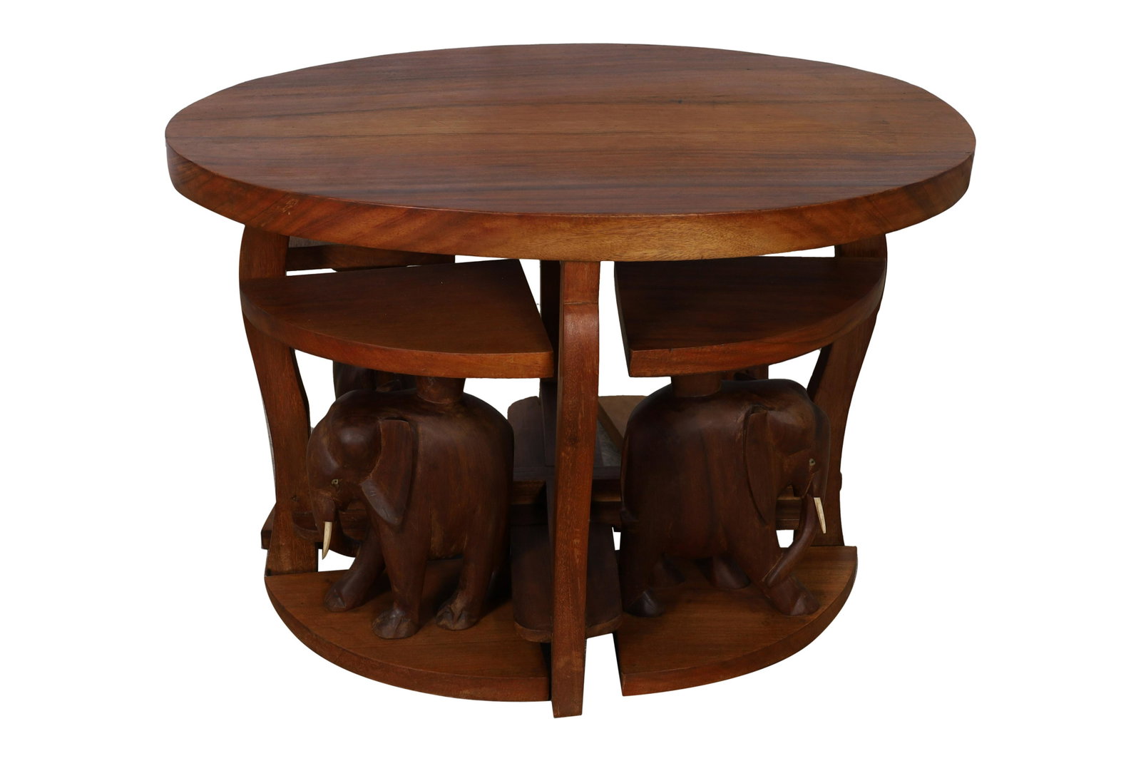 Small Table with 4 Elephant Stools: Small table with 4 elephant stools. Dimensions in Inches 19x28.5x20