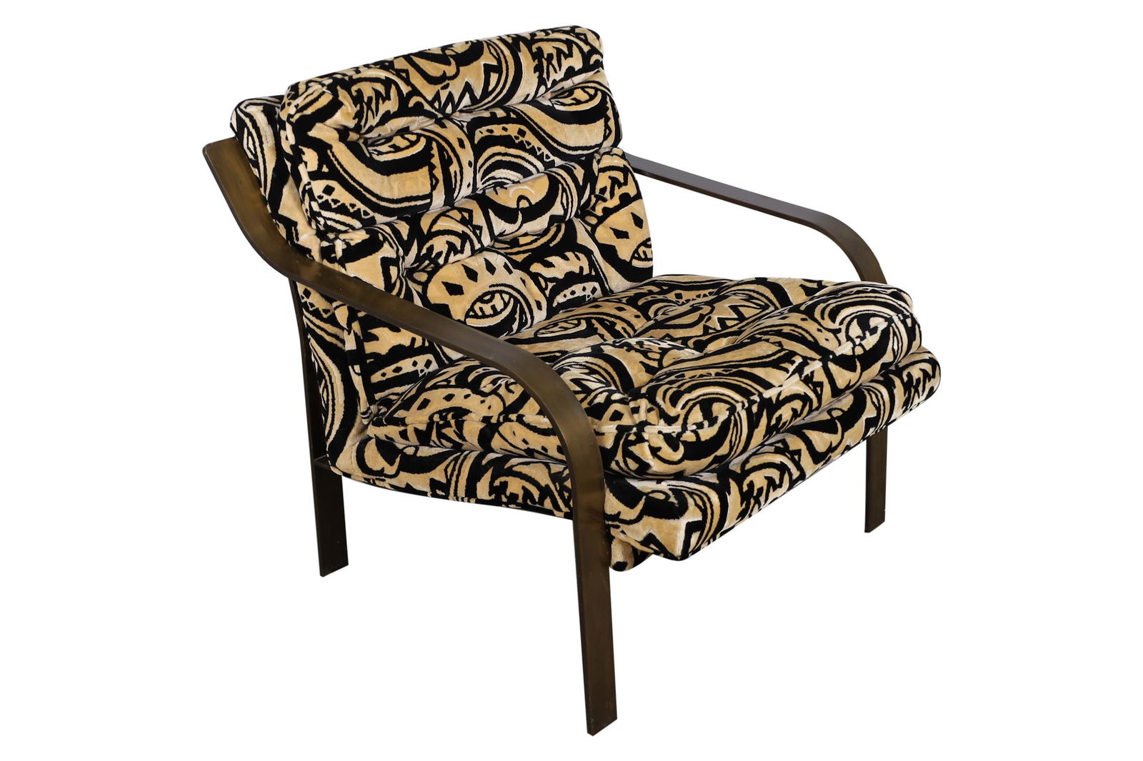 Milo Baughman Style Bronze Frame Lounge Chair: Milo Baughman Style bronze frame lounge chair. Dimensions 27x30x30