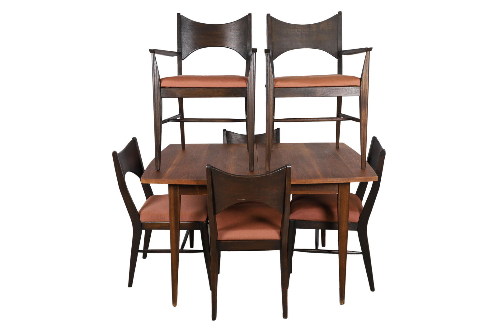 Brasilia Style Walnut Dining Table and 6 Chairs: Brasilia Style sculpted Walnut Dining Table and 6 Chairs. Dimensions 30x50x36