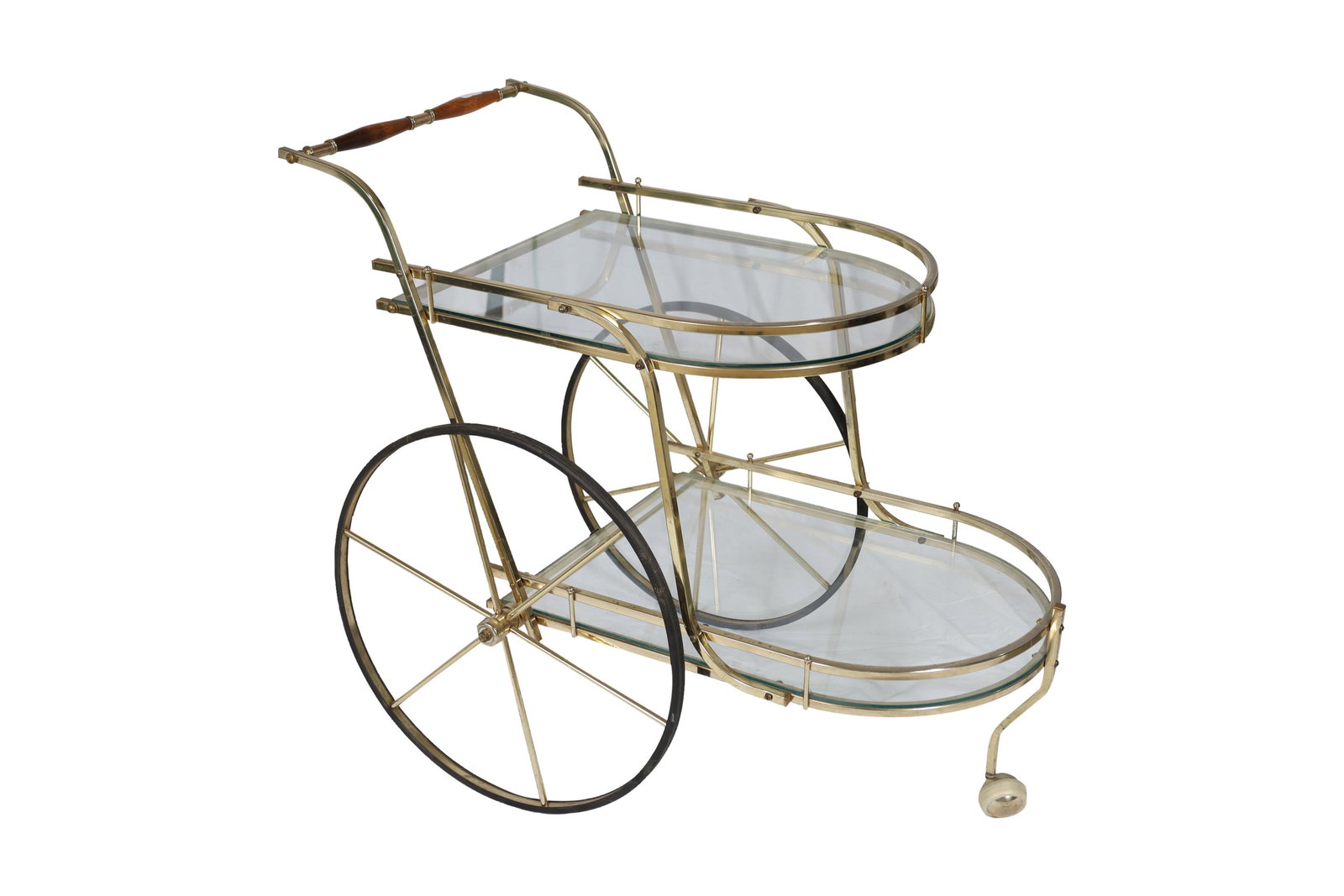 Mid Century Brass Finish Bar Cart: Mid Century Brass Finish Bar Cart. Dimensions 33x23x38