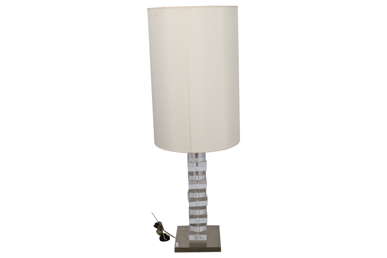 Italian Stacked Lucite Floor Lamp: Stacked Italian Lucite floor lamp with oversized shade Dimensions 51x10