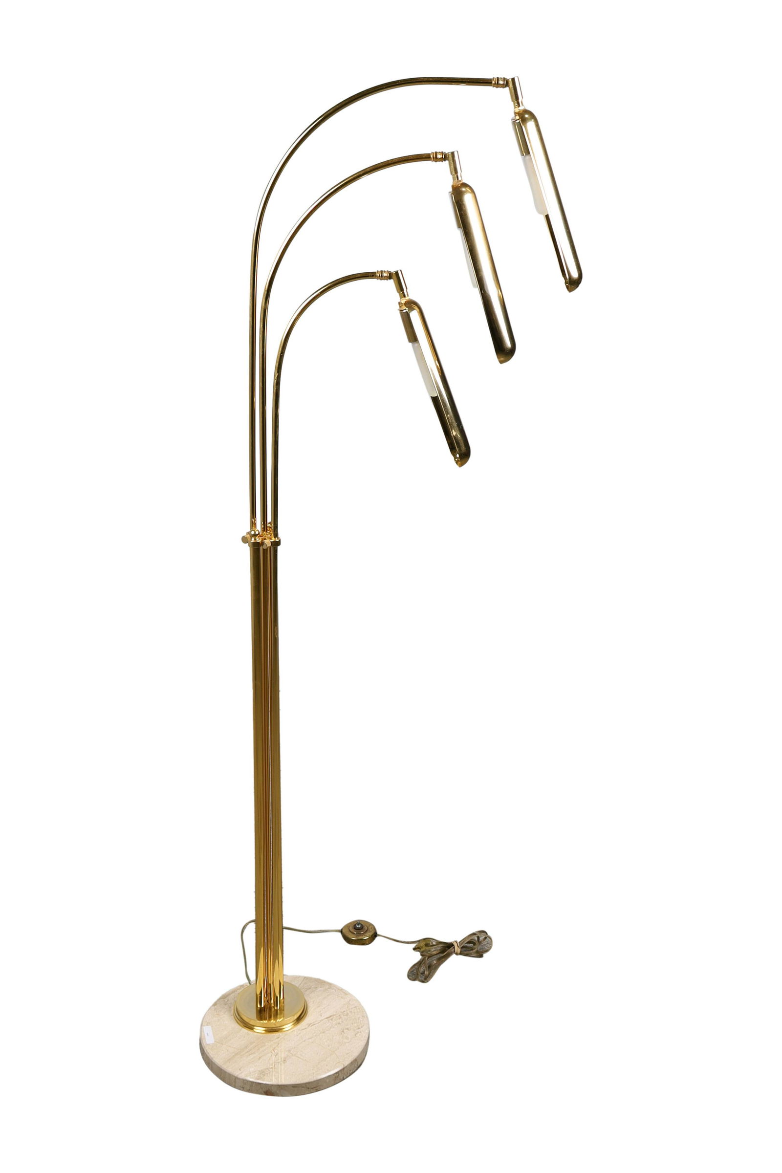 Travertine & Brass Teardrop Floor lamp: Travertine& Brass 3 light teardrop floor lamp with adjustable arms Dimensions:59x14x11