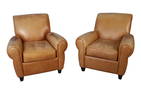 Ballard Art Deco Style Leather Club Chairs - Pair