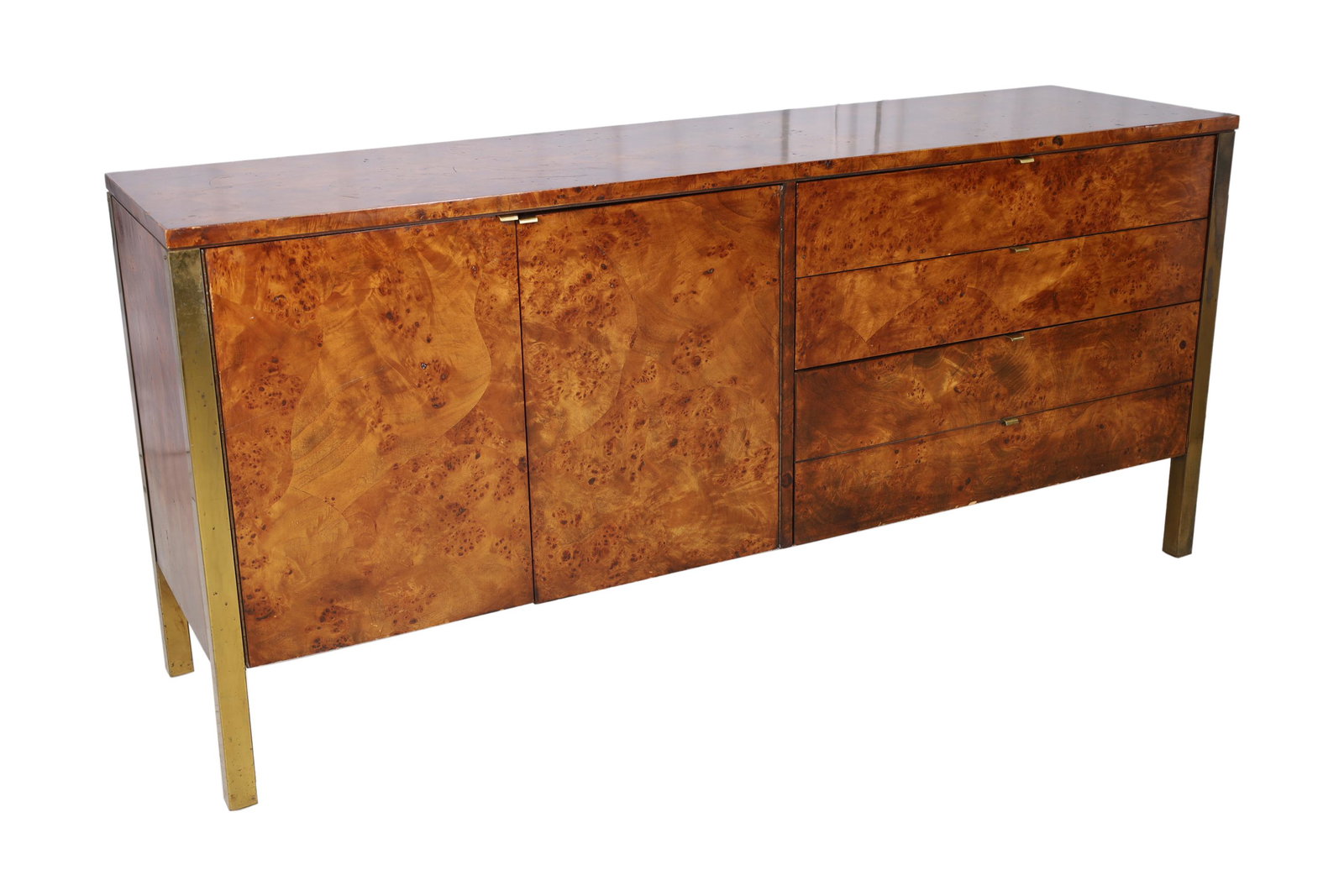 Tomlinson - Burl and Brass Credenza: Burl and Brass Credenza. Dimensions 31.5x68x18.5
