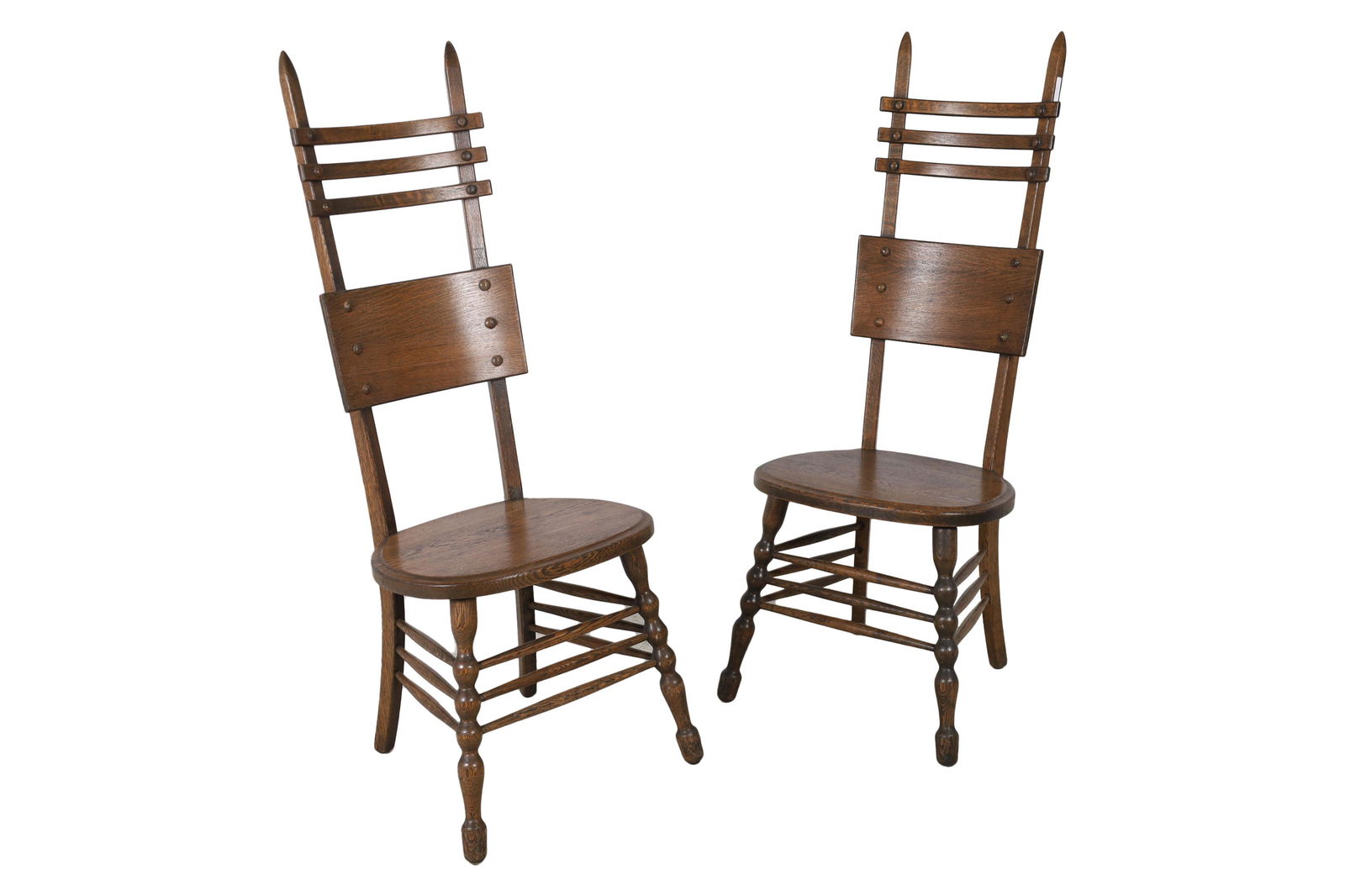 Arts & Crafts Oak High Back Chairs - Pair (1 of 5)