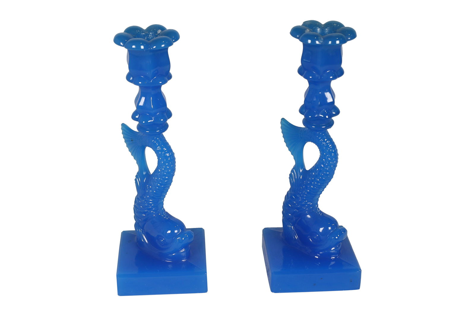 Blue Glass Dolphin Candlesticks - Pair (1 of 3)