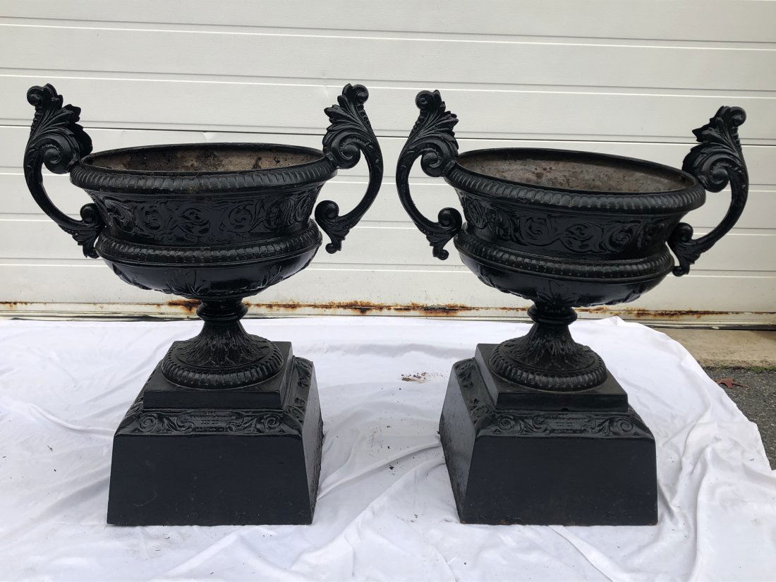 Victorian 3 Part Cast Iron Urns Signed (1 of 4)