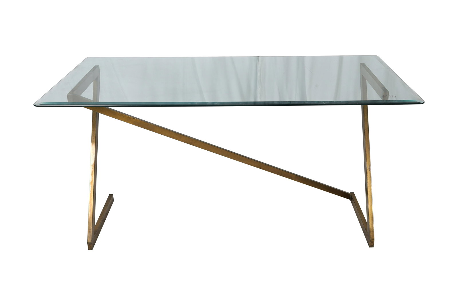 Brass Finish and Glass Z Console Table: Brass Finish and Glass Z Console Table. Dimensions 28x56x27.5
