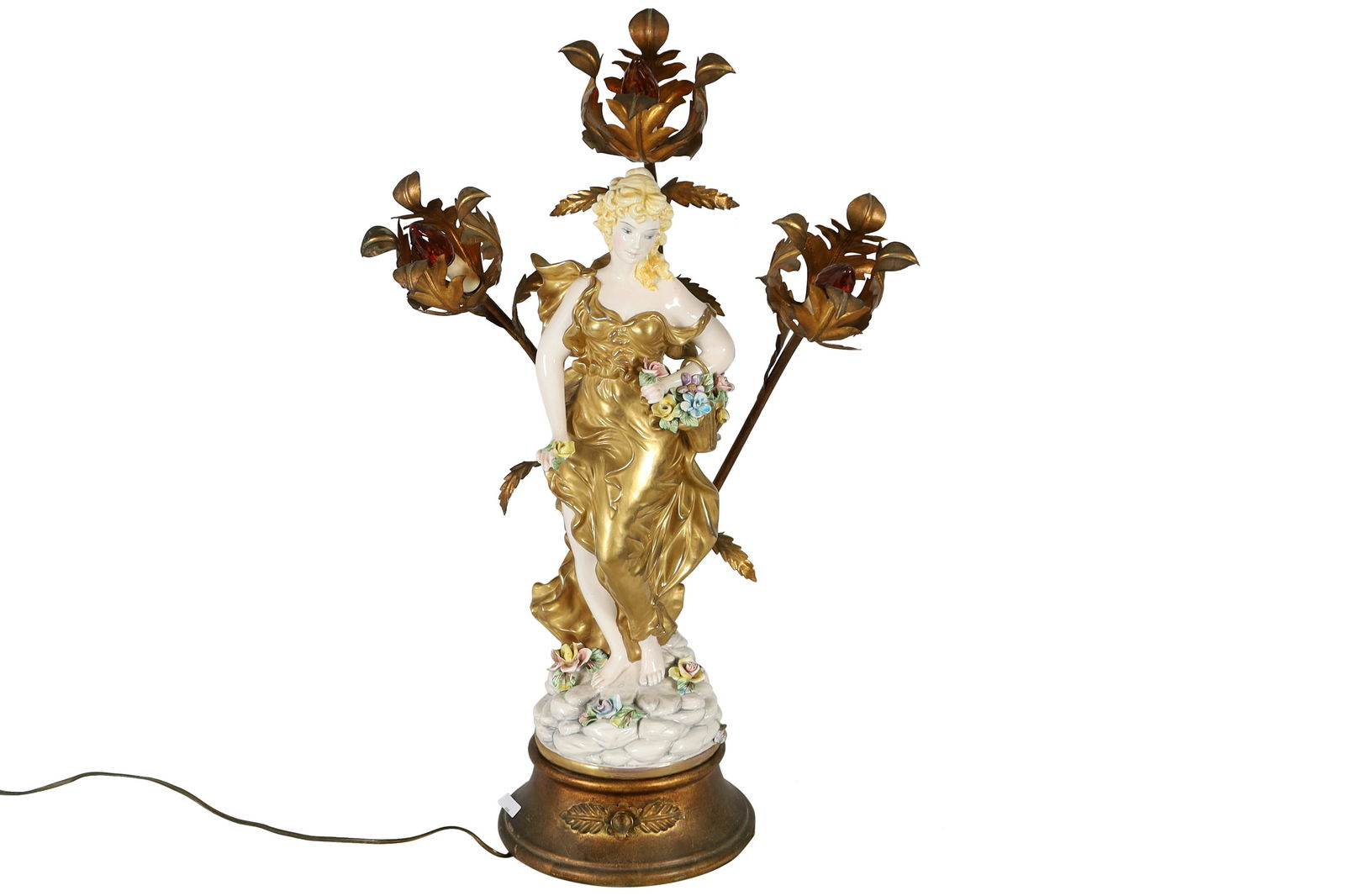 Porcelain & Gilt Metal  Figural Lamp (1 of 6)