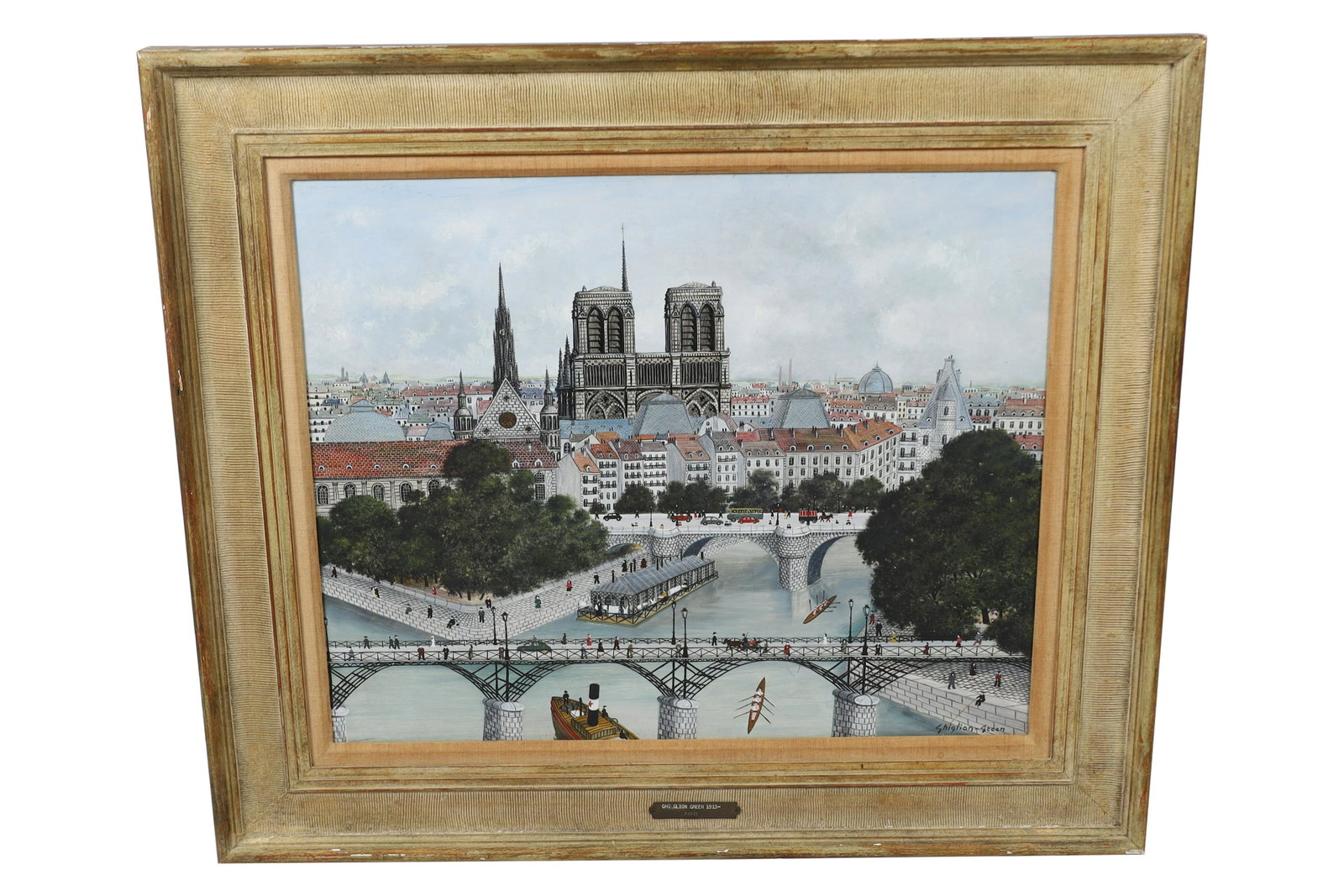 Maurice Ghiglion-Green - Oil on Board: A signed (LL) oil on board by Maurice Ghigllion-Green depicting a Paris scene. Dimensions 27.5x32