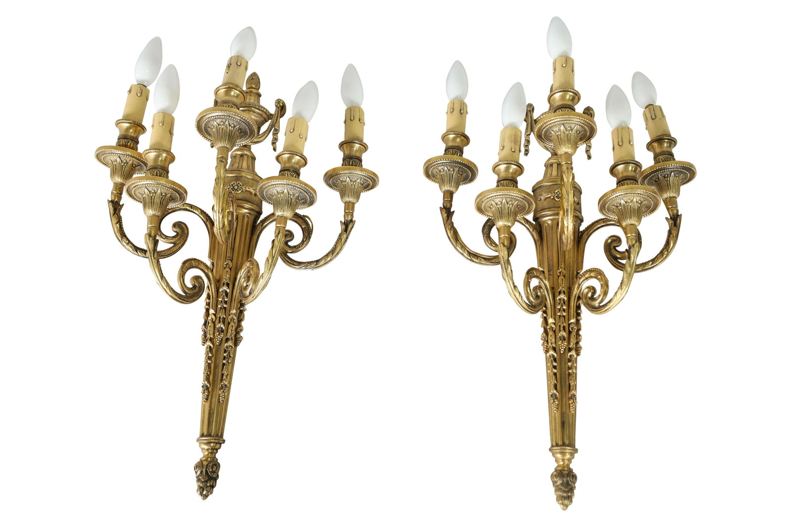 Neoclassical Bronze Sconces - Pair: Neoclassical Bronze Sconces - Pair. Dimensions 22x12x6.5