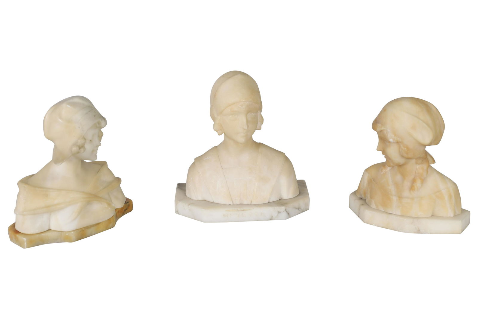 Alabaster Busts - 3: A set of 3 alabaster busts. Dimensions 8.5x7x4
