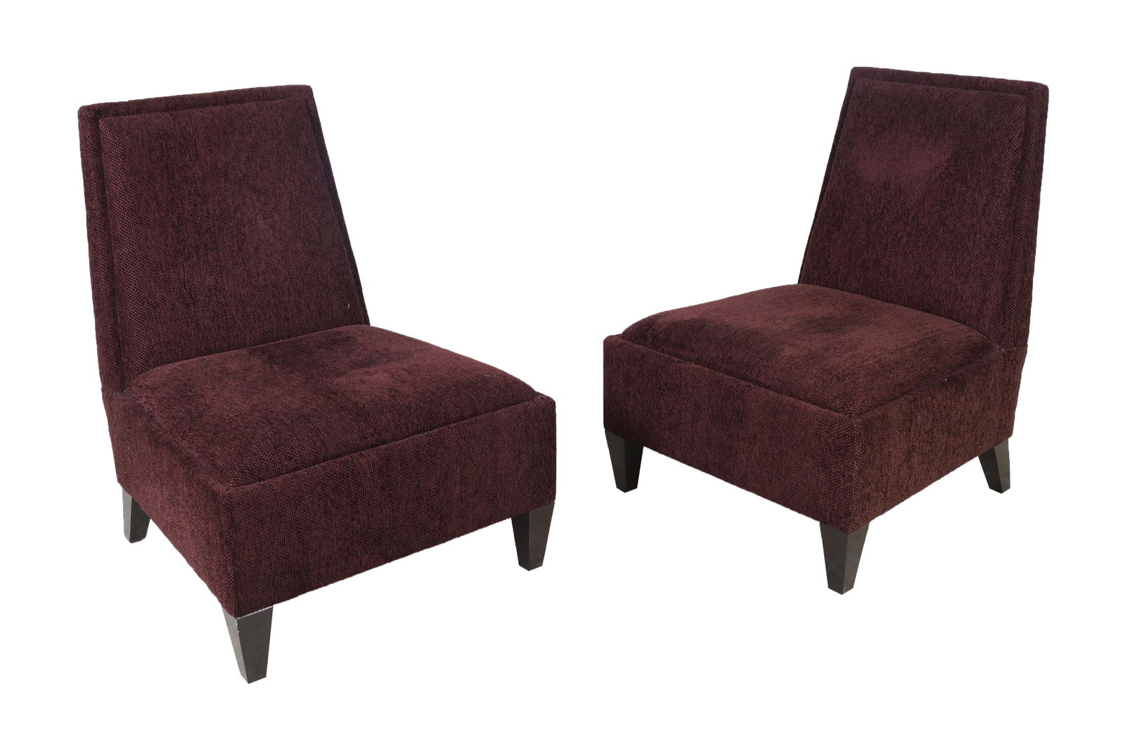 Barbara Barry - Slipper Chairs: Barbara Barry for Bloomingdales Slipper Chairs eggplant colored upholstery. Dimensions 36x28x28
