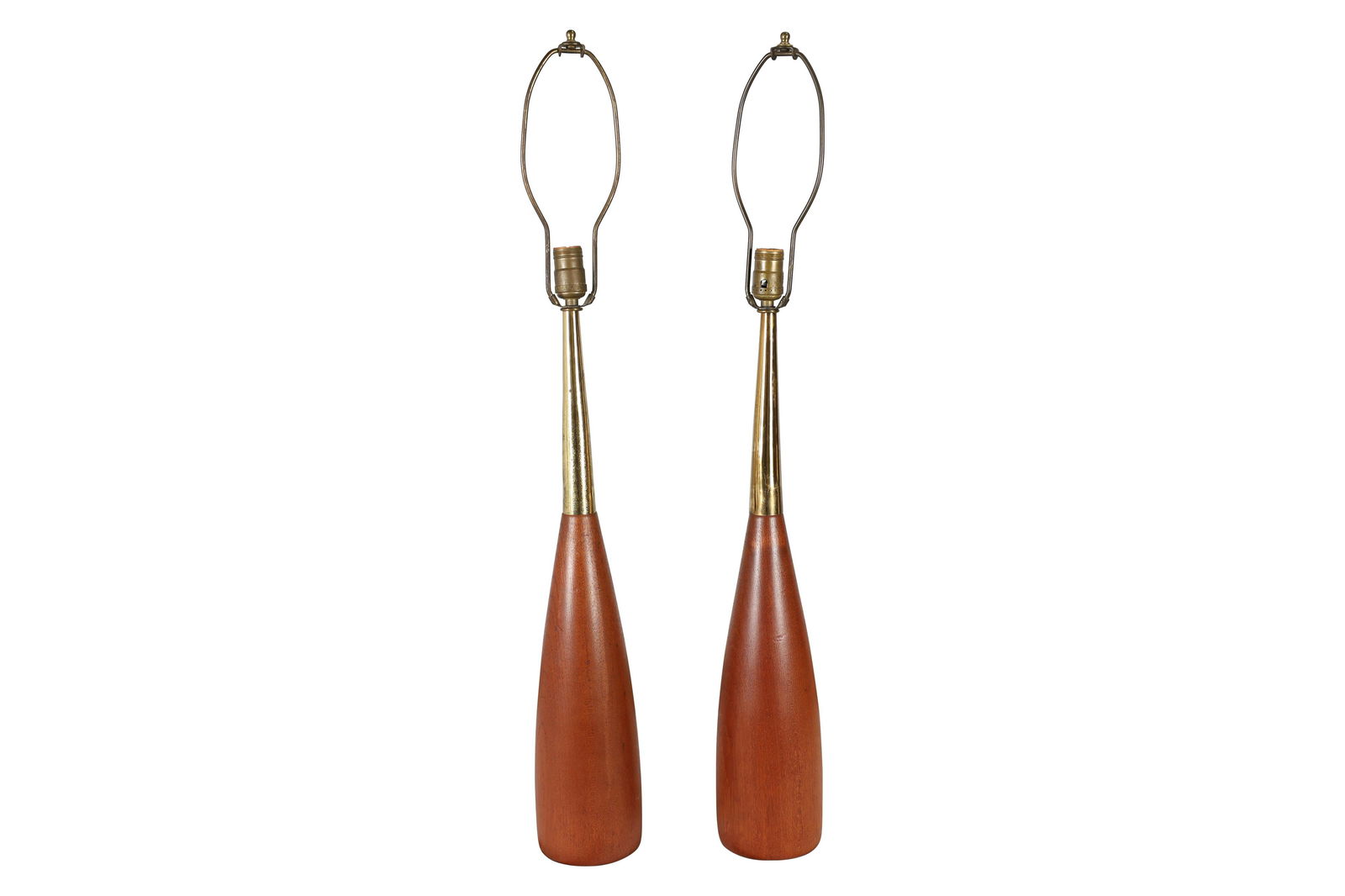 Teak and Brass Bowling Pin Lamps - Pair (1 of 4)
