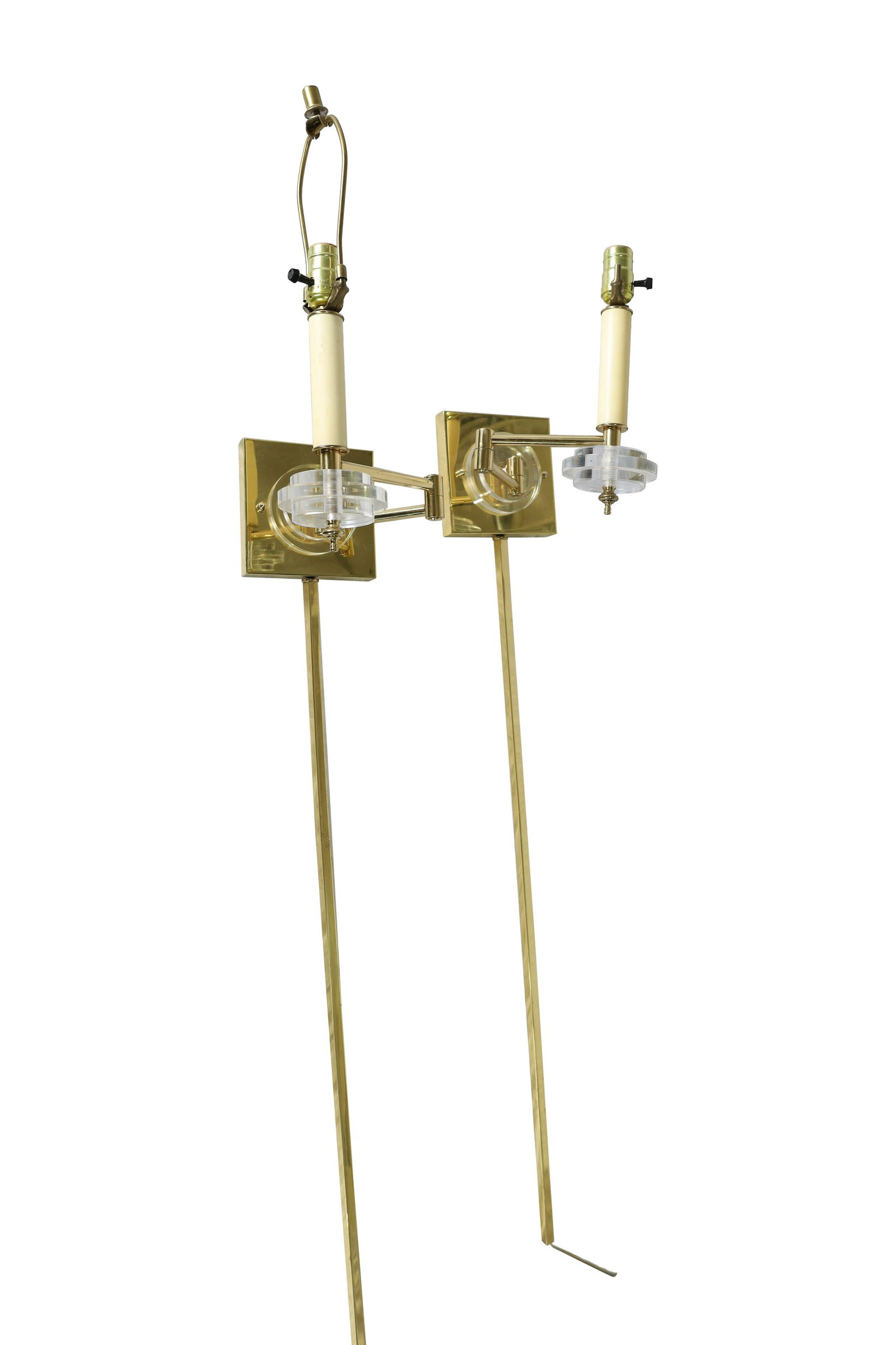 Frederick Cooper - Brass and Lucite Sconces - Pair: Frederick Cooper Brass and Lucite swing arm Sconces - Pair. Dimensions 43x10x8