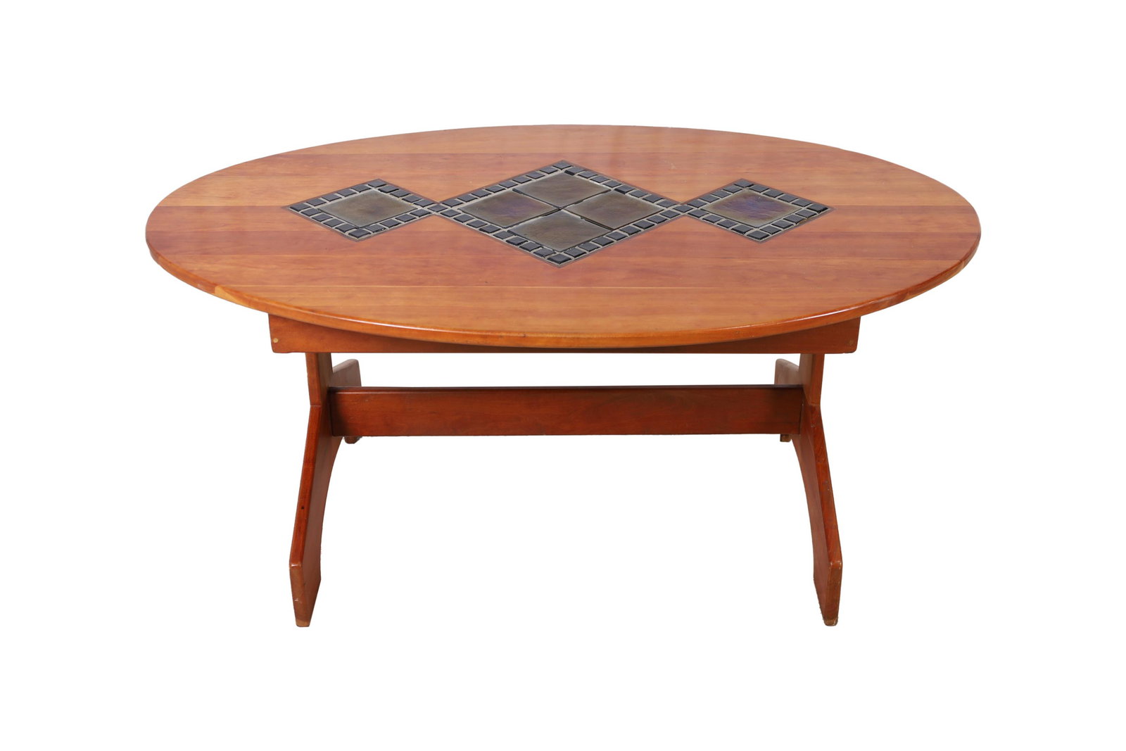 Tile Top Coffee Table: A coffee table with inlaid tile top. Dimensions 19x43x28