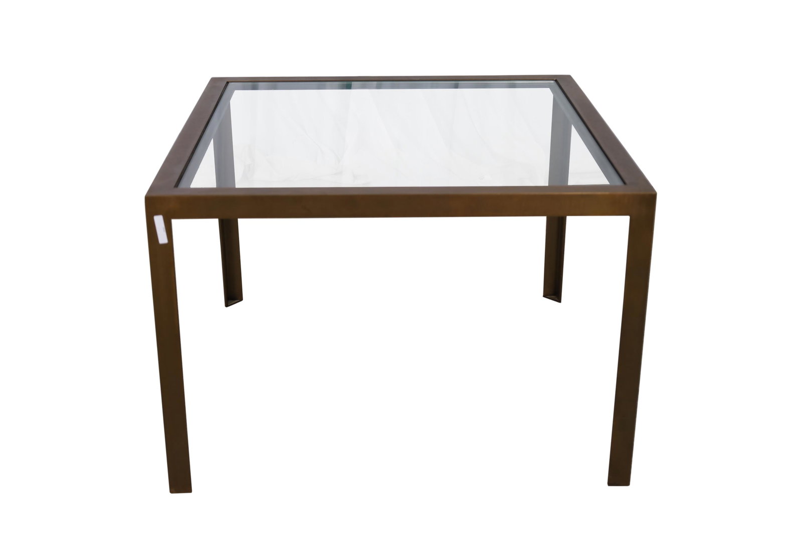 Bronzed Steel and Glass Coffee Table: Bronzed Steel and Glass Coffee Table. Dimensions 21x31x31