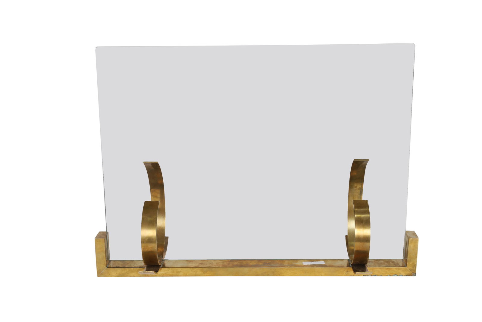 Mid Century Brass and Glass Fireplace Screen: Mid Century Brass and Glass Fireplace Screen. Dimensions 18x25x8