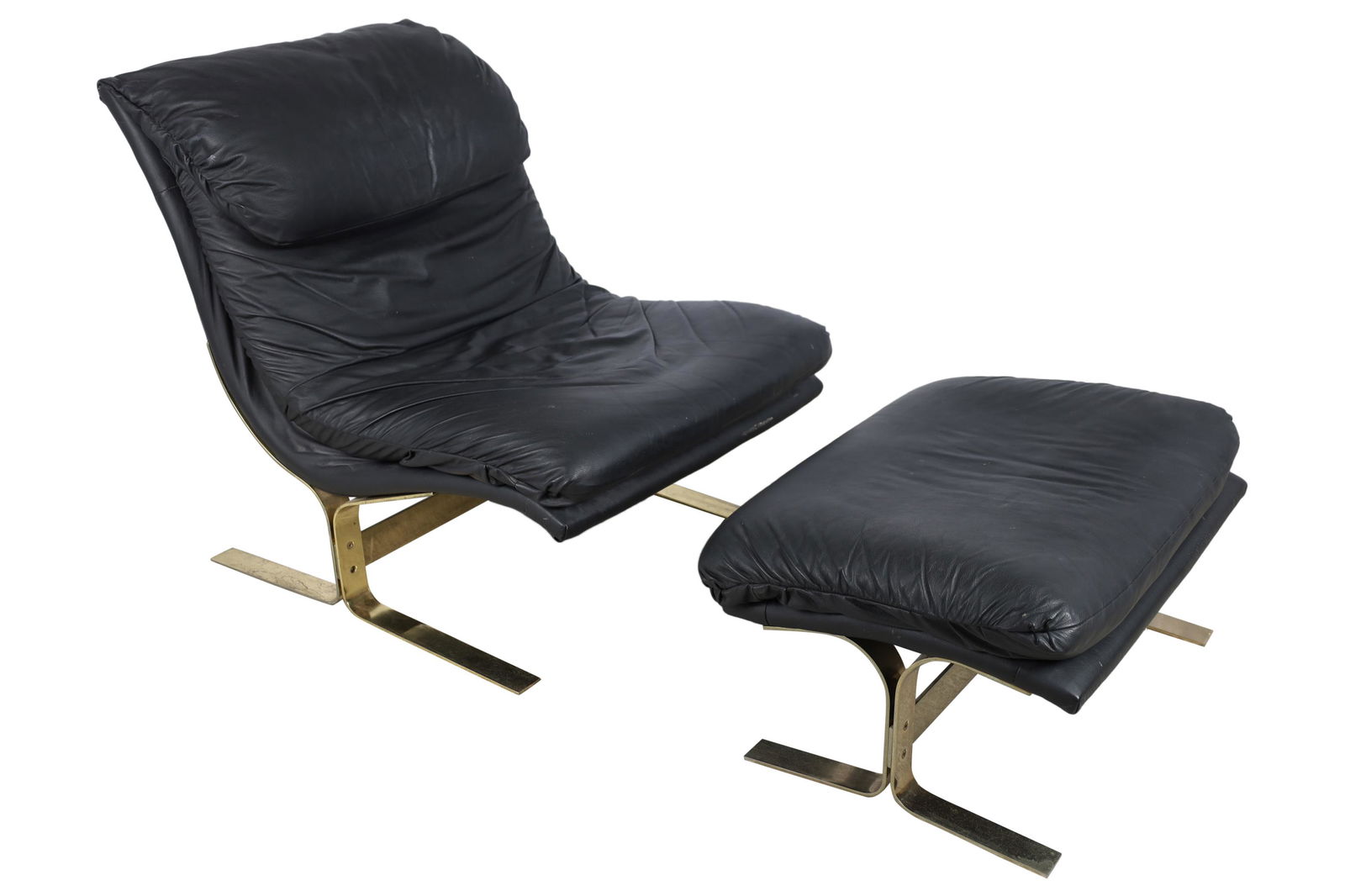 Adrian Pearsall - Lounge Chair and Ottoman: Adrian Pearsall brass and leather Lounge Chair and Ottoman. Dimensions 33x29x36
