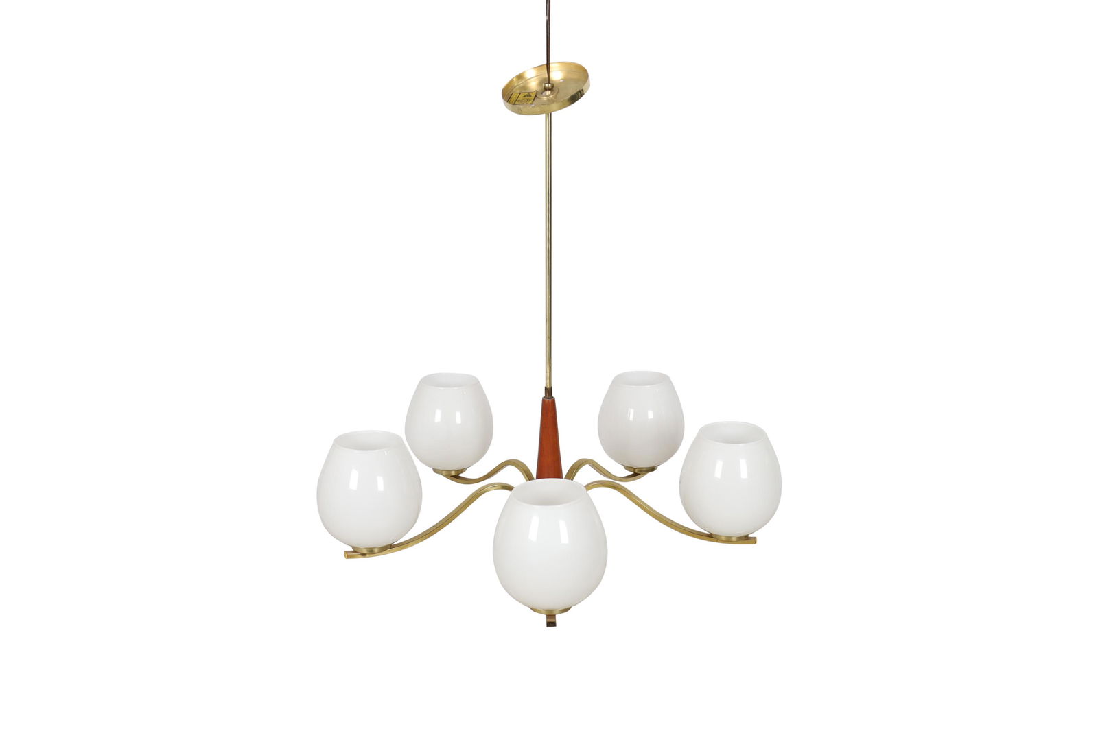Danish Style Brass and Teak Chandelier (1 of 3)