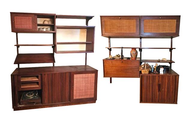Walnut and Rattan 4 Bay Wall Unit (1 of 6)