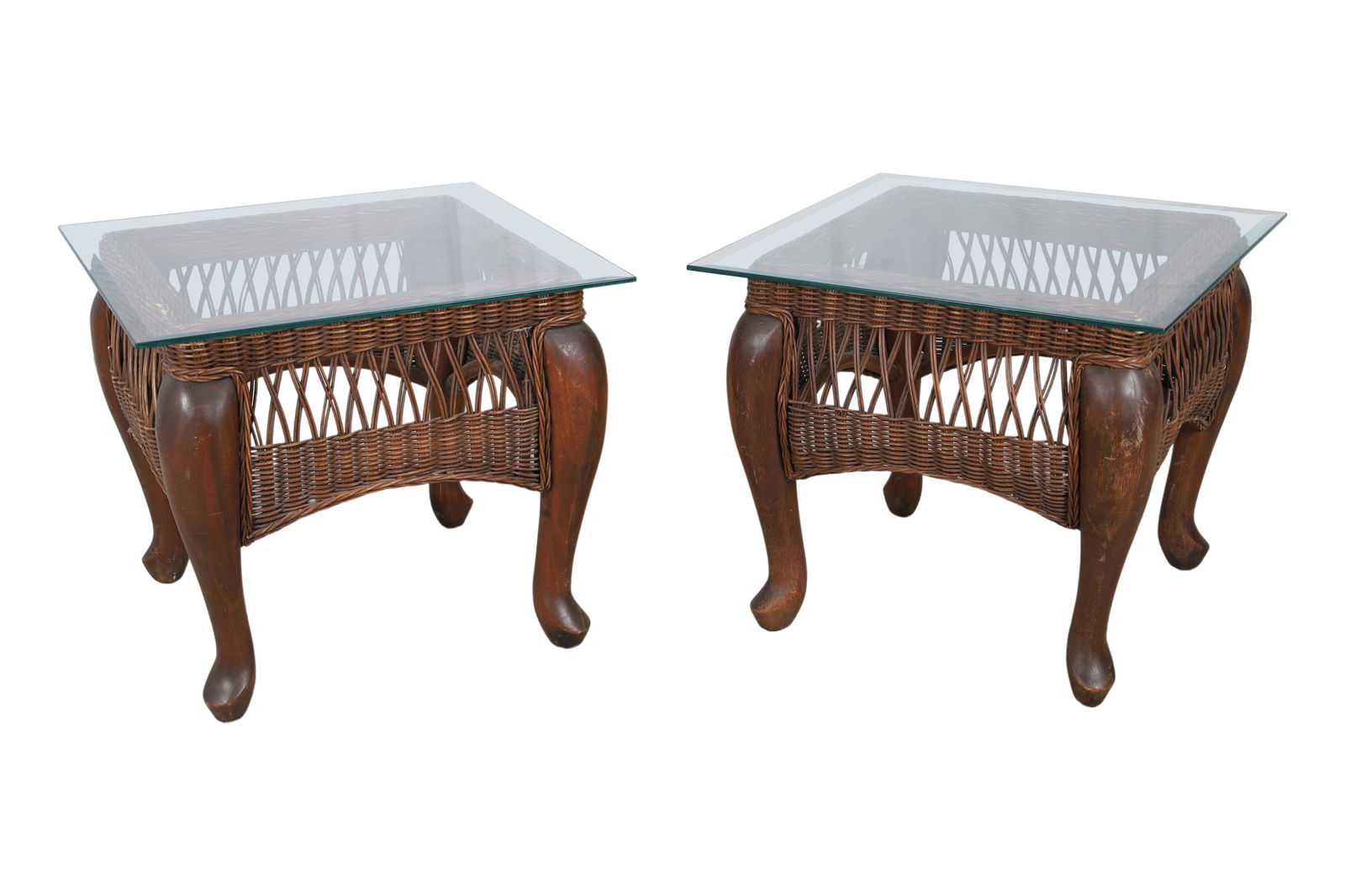 Wicker and Rattan Glass Top Tables - Pair (1 of 2)