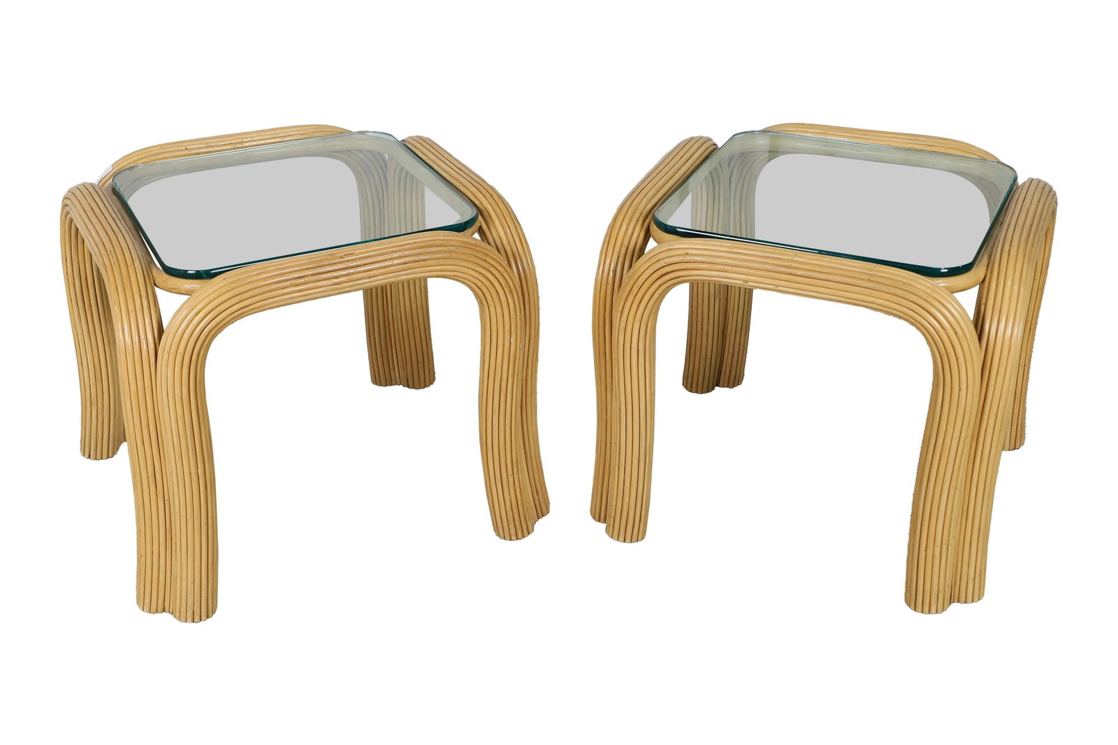 Pencil Reed Rattan and Glass Side Tables - Pair (1 of 3)