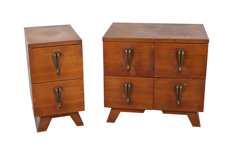 Mid Century Walnut Dresser And Stands