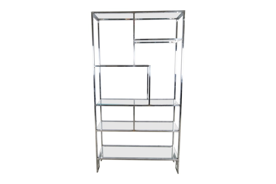 Milo Baughman - Chrome and Glass Etagere: Milo Baughman - Chrome and Glass Etagere. Dimensions 79x42x16