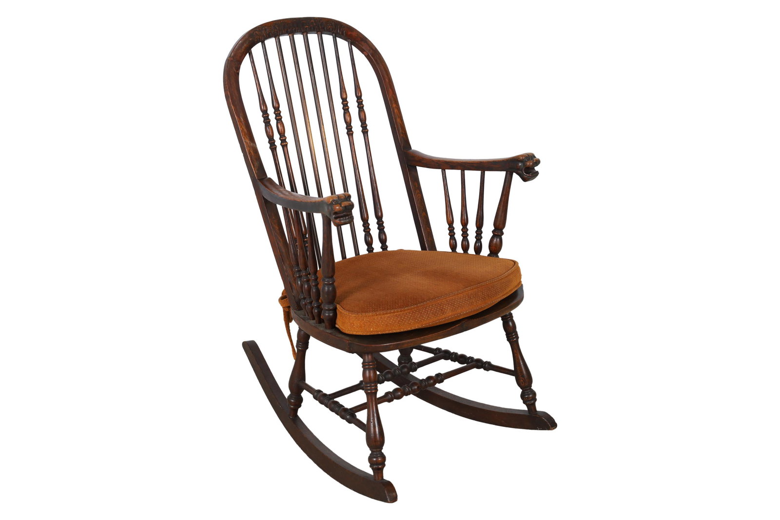 Figural Oak Rocker: Figural Oak Rocker. Dimensions 40.5x25x32