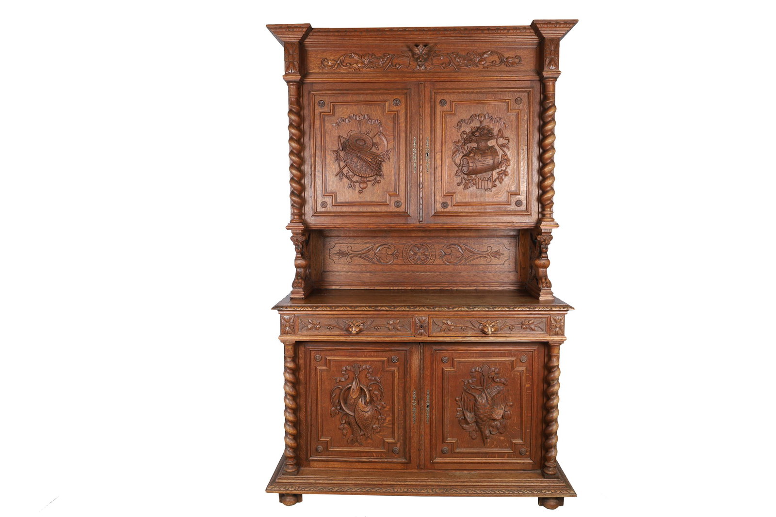 Heavily Carved 3 Part Oak Sideboard (1 of 7)