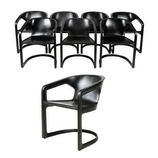 Gordon Guillaumier - Minotti - Twombly Chairs - 8: A set of eight "Twombly" arm chairs by Gordon Guillaumer for Minotti in black saddle leather. Dimensions 29x22.5x23