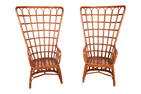 High Back Rattan Wing Chairs - Pair