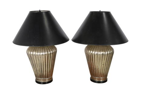 Jay Spectre Hammered Metal Table Lamps - Pair: Jay Spectre Hammered Metal Table Lamps - Pair. Dimensions 28x19.5