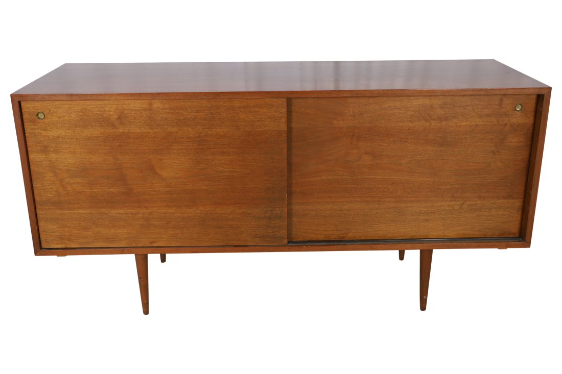 Walnut Credenza: Walnut Credenza with sliding doors. Dimensions 30x60x18