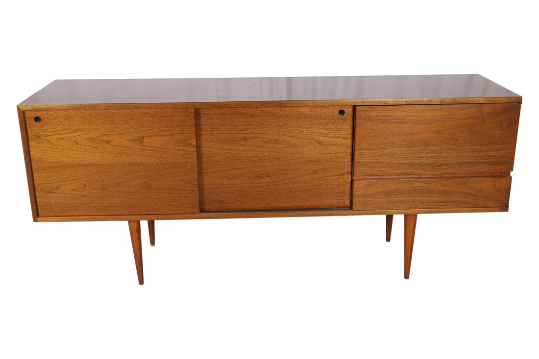 Walnut Credenza: Walnut Credenza with sliding doors. Dimensions 30x72x18