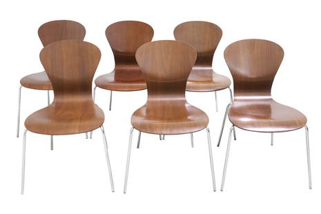 Ross Lovegrove for Knoll - Plywood Chairs - 6: A set of 6 Ross Lovegrove for Knoll plywood chairs with chrome legs. Dimensions: 31x18x19 Seat Height:17