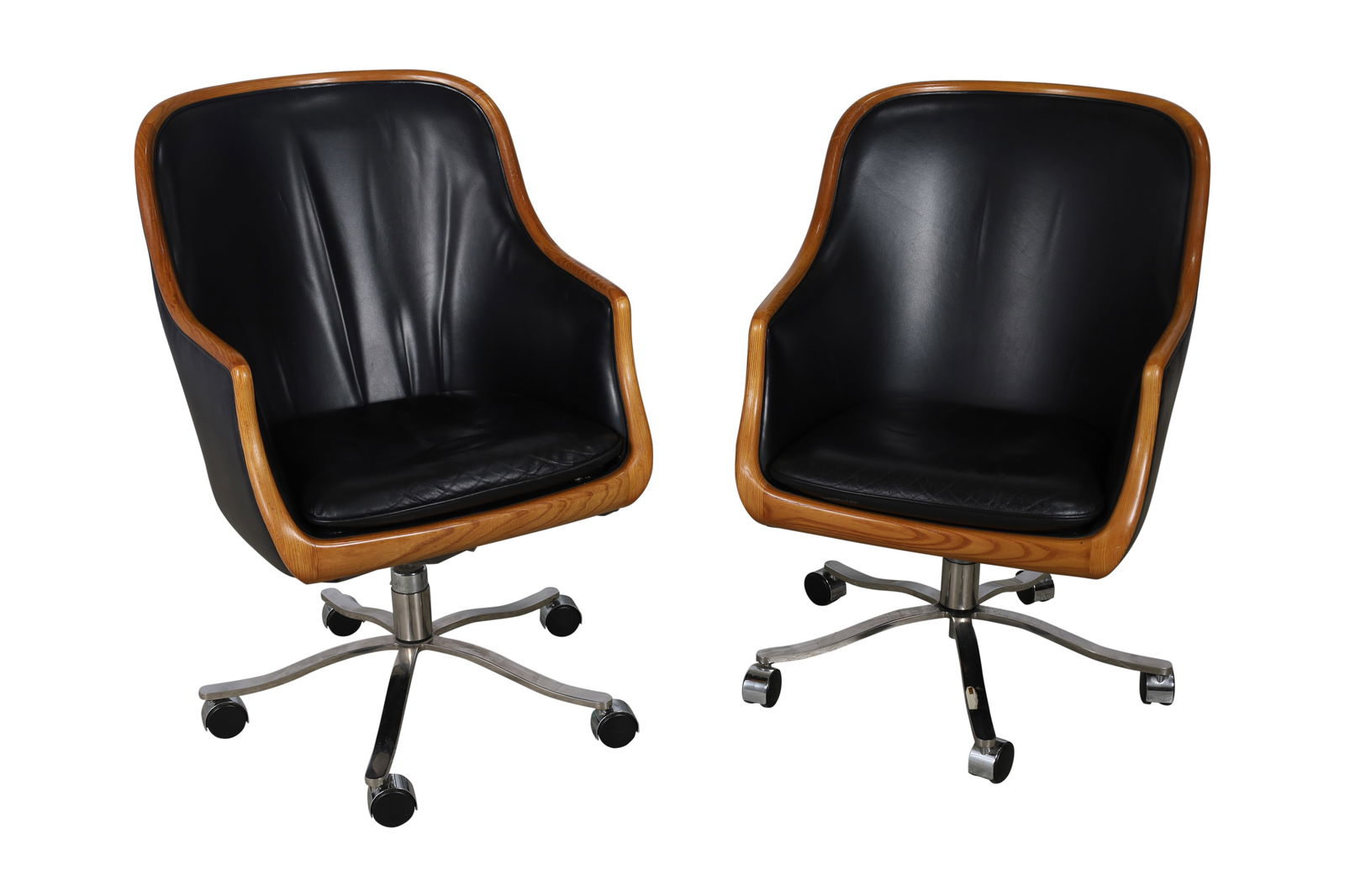 Ward Bennett Style Leather Swivel Chairs - Pair (1 of 5)