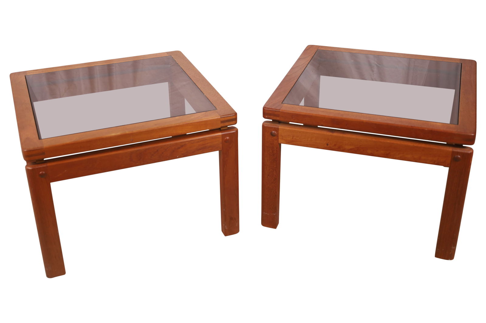Danish Teak Smoked Glass End Tables - Pair (1 of 3)
