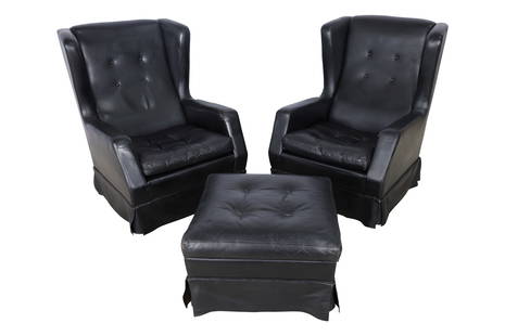 Artifort - Leather Wing Chairs and Ottoman: Artifort pair of Leather Wing Chairs and Ottoman. Dimensions 39x30x31