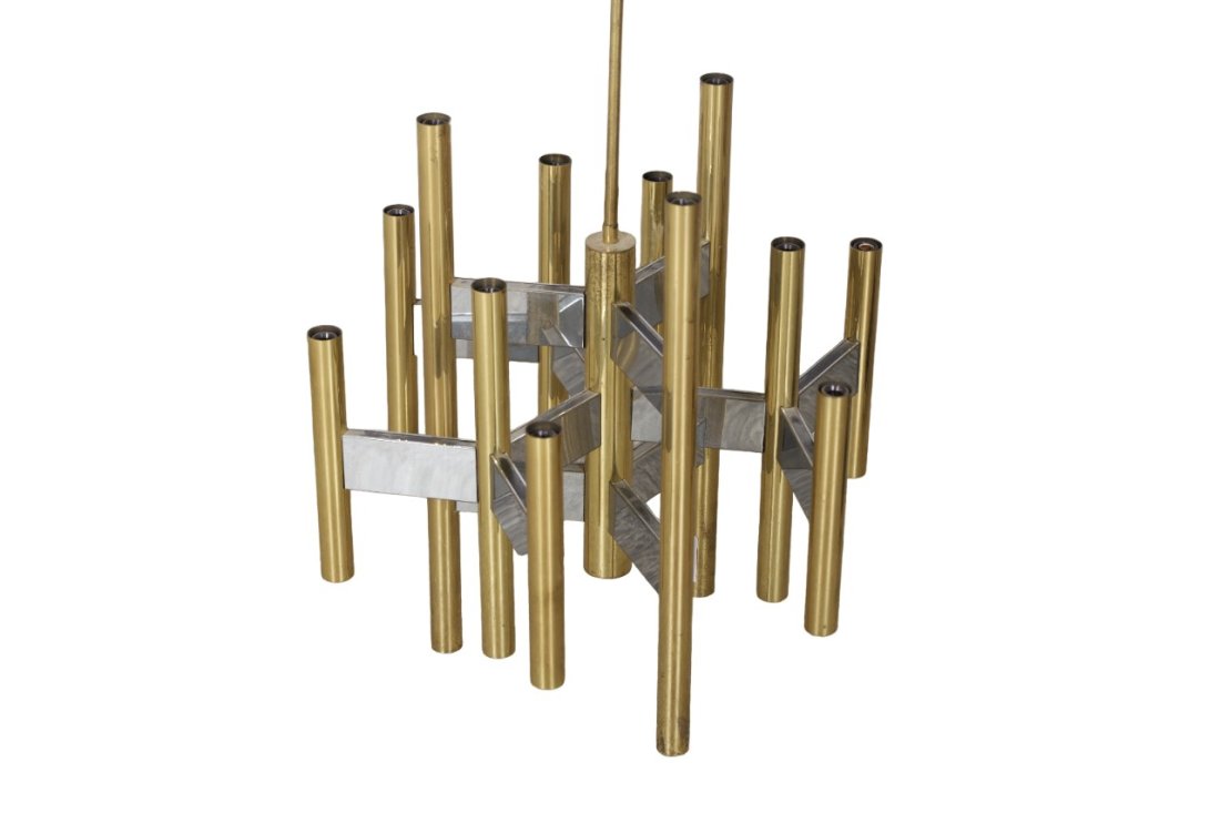 Italian Brass & Chrome Chandelier: Italian Brass & Chrome Chandelier. Dimensions 24x19