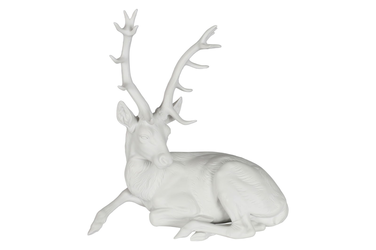 Nymphenburg Porcelain Seated Stag: Nymphenburg for Tiffany Porcelain White Bisque Seated Stag. Dimensions 11x6x10