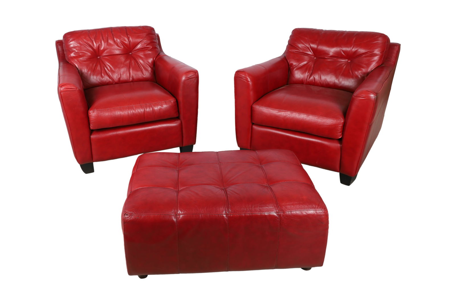 Oversized Leather Club Chairs with Ottoman (1 of 3)